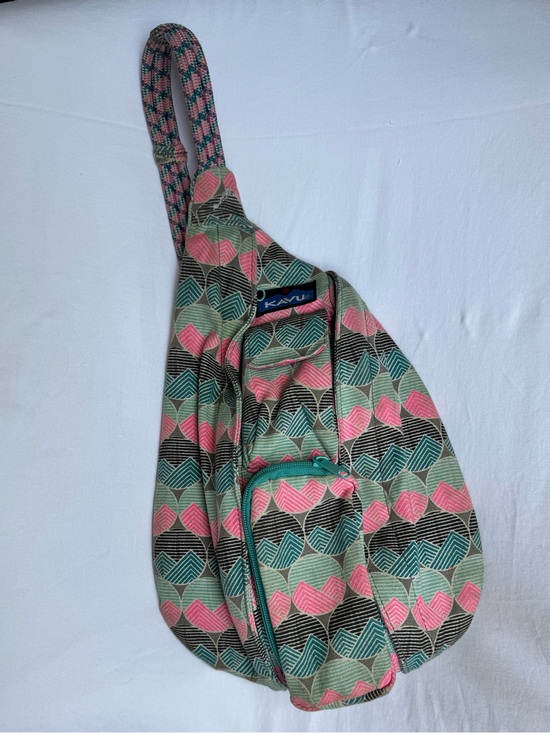 Kavu Handbags - Kavu Pink Teal and Black Geometric Rope Sling Backpack